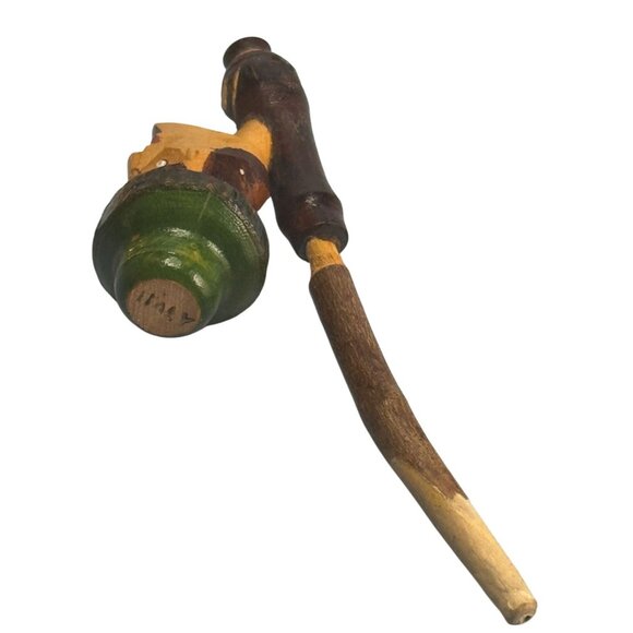Hand-Carved Italian Character Pipe Wood Green Yellow Mid Century Decorative - Picture 5 of 5